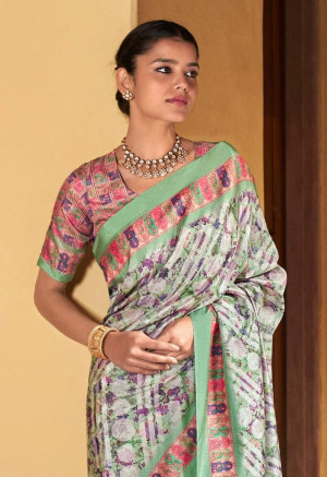 Purple color muslin crepe silk saree with digital printed work