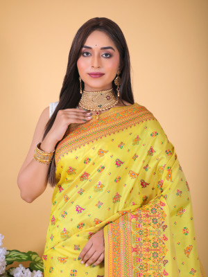Yellow color banarasi silk saree with woven design