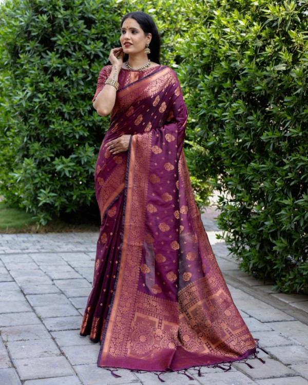 Onion Pink Tissue Silk Saree with Silver Zari Border | Mirra Clothing