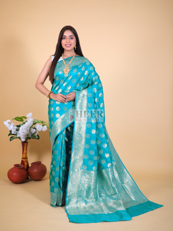 Rama green color banarasi silk saree with zari weaving work