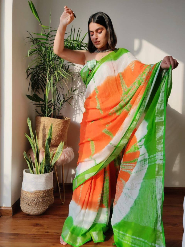 Joypuri cotton independence day special Saree with Blouse Piece-PRER00 –  www.soosi.co.in