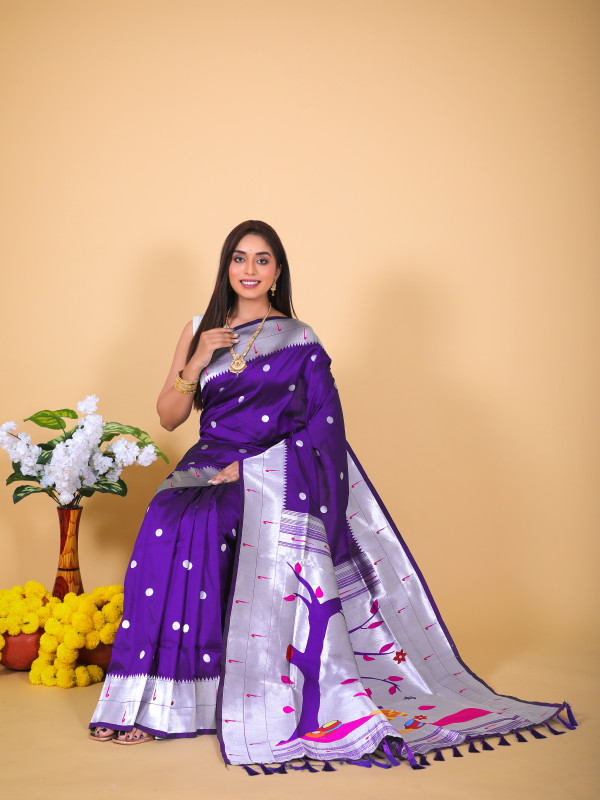 Light weight silk saree in a beautiful combination of deep sea blue and  purple. – Meshira