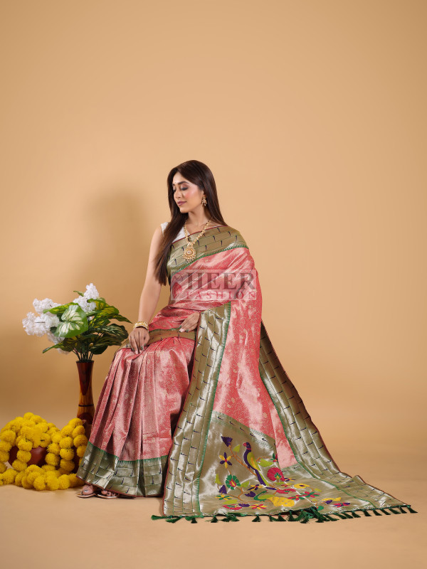 Peach Viscose Saree main image 0
