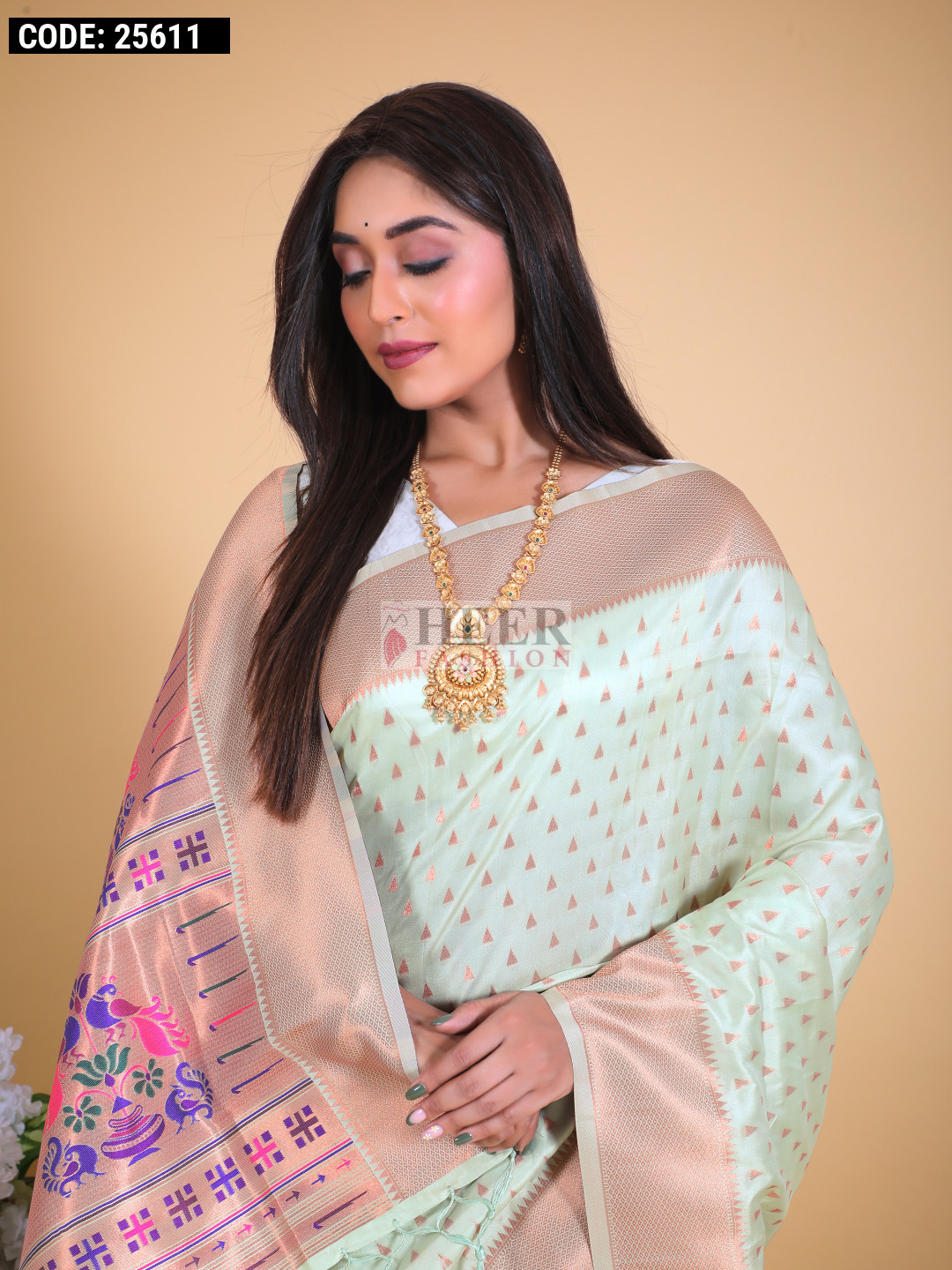 Poorvi Pista Tissue Shimmer Zari Weaving Saree