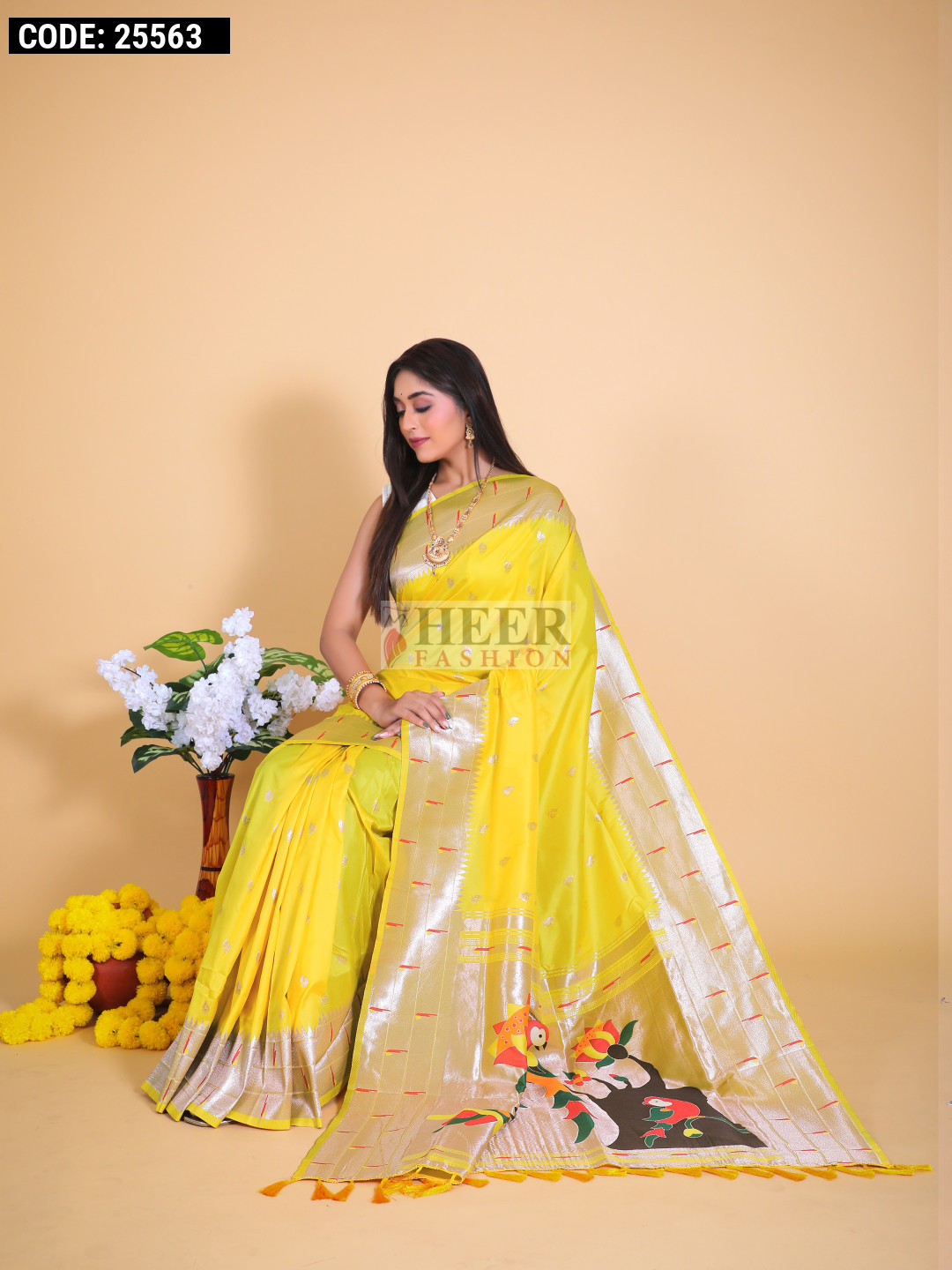 Yellow Half Saree for Women – Soft Silk Paithani Style Traditional Set