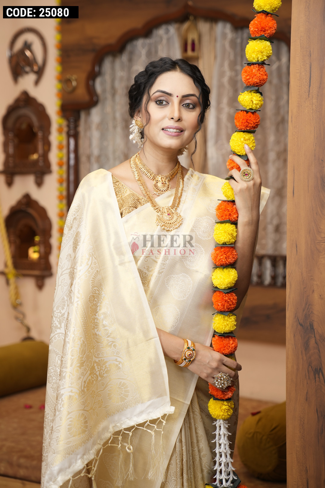 Pink Color Kanjivaram Zari Weaving Work Gown with Lace Touch-Up Koti