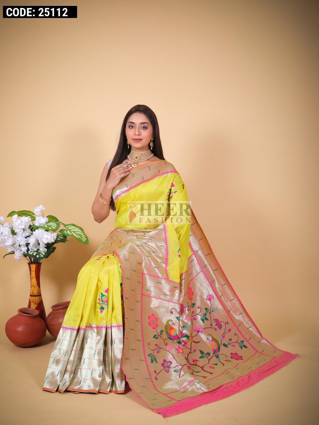 Yellow Half Saree for Women – Soft Silk Paithani Style Traditional Set main image 1