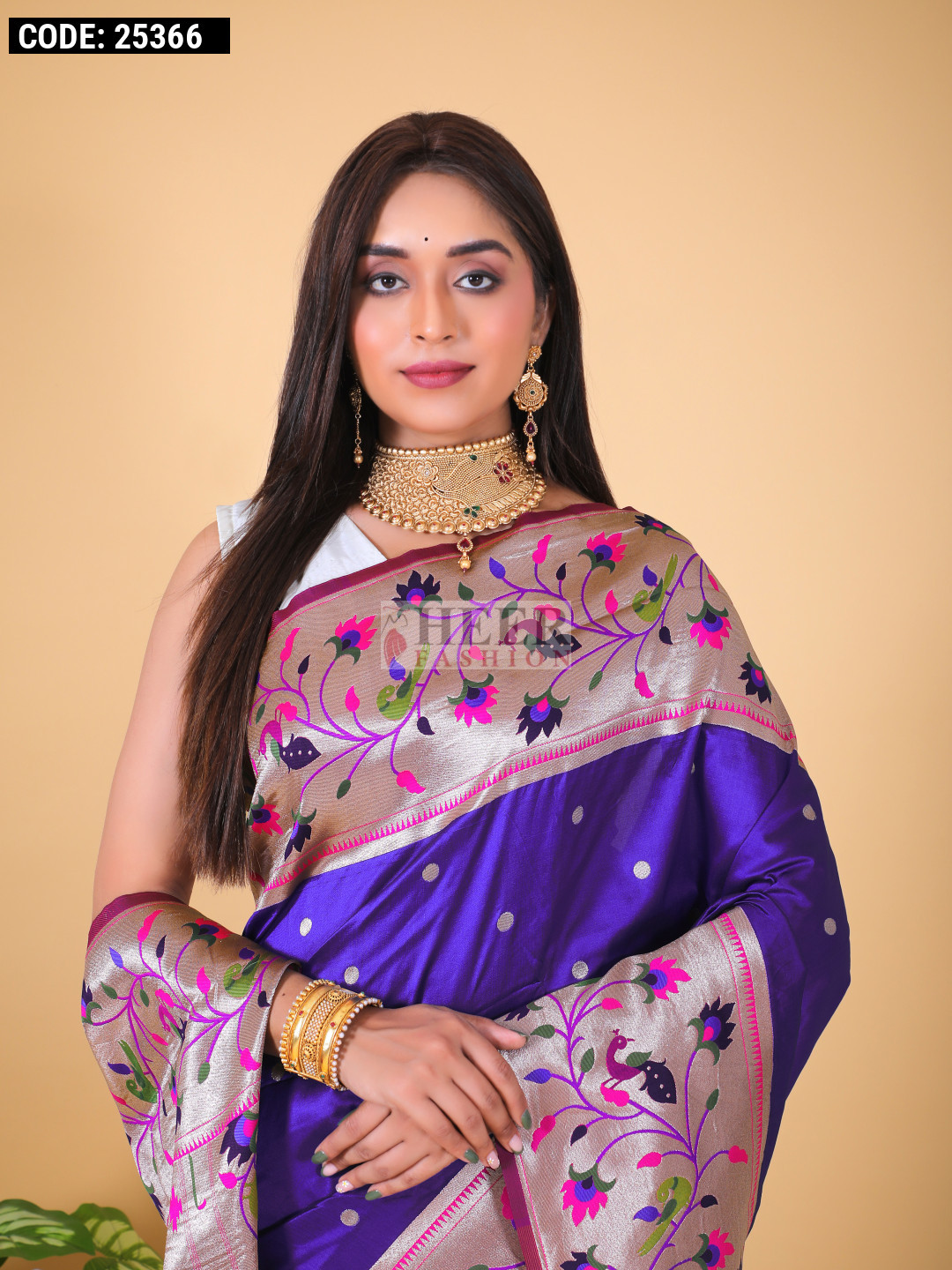 Royal blue color paithani silk saree with zari weaving work