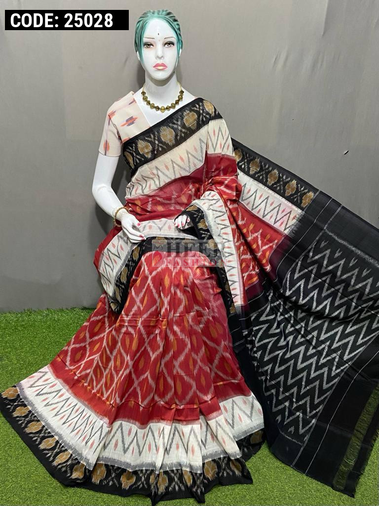 Blue Green Soft Linen Cotton Saree with Pure Ikkat Cotton Blouse BHR05