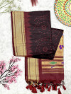 Brown color tussar silk saree with bandhani weaving work