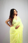 Yellow color soft organza silk saree with embroidery work