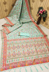 Sky blue color pashmina silk saree with weaving work