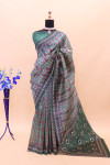 Rama green color soft cotton silk saree with digital printed work