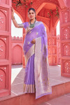 Lavender color soft cotton saree with woven design