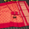 Peach color handloom raw silk saree with korvai temple border