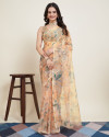 Yellow color soft organza silk saree with printed work