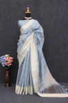 Sky blue color soft tussar silk saree with zari weaving work