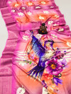 Pink color soft dola silk saree with digital printed work
