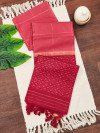 Gajari color raw silk saree with temple weaving border