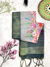 Gray color soft cotton silk saree with floral printed work