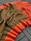 Green color soft kanjivaram silk saree with zari weaving work