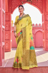 Yellow color soft cotton saree with woven design