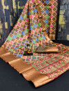 Brown color dola silk saree with rangeen patola design & digital printed work