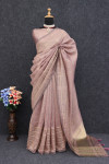 Pink color tussar silk saree with zari weaving work