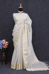 Light beige color tussar silk saree with zari weaving work