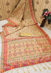 Beige color pashmina silk saree with weaving work