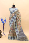 Light yellow color cotton silk saree with printed work