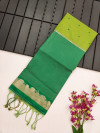 Parrot green color khadi raw silk saree with floral weaving border