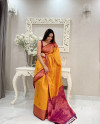 Yellow color kanjivaram silk saree with zari weaving work