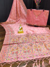 Peach color soft banarasi silk saree with zari weaving work