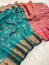 Rama green color kanjivaram silk saree with zari weaving work