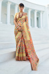 Cream color soft pashmina saree with woven design