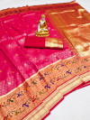 Pink color kanchipuram silk saree zari weaving work