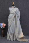 Sky blue color tussar silk saree with zari weaving work
