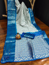 Gray and firoji color bandhej silk saree with meenakari weaving work