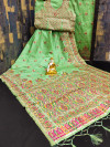 Sea green color soft banarasi silk saree with zari weaving work