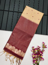 Beige color khadi raw silk saree with floral weaving border