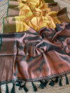 Yellow color soft kanjivaram silk saree with zari weaving work