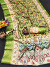 Parrot green color dola silk saree with digital printed work