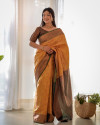 Yellow color kanjivaram silk saree with zari weaving work