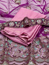 Pink color coding chiffon saree with embroidery work