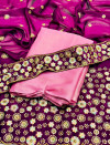 Plain pink chiffon saree with coding embroidery & sequence blouse , belt