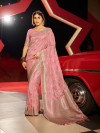 Pink color soft katan silk saree with zari weaving work