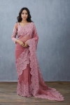 Pink color organza saree with embroidery work