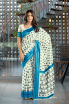 Blue color soft handloom cotton saree with woven design