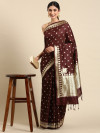 Maroon color banarasi cotton silk saree with floral woven motifs
